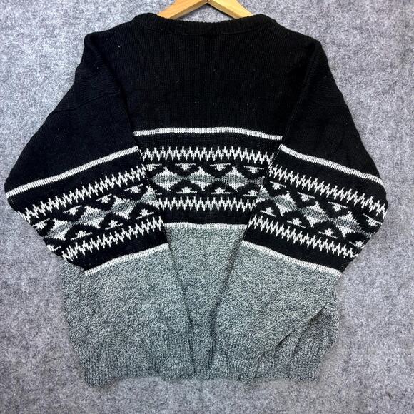 Vintage Sweater Graphix Sweater Mens Gray Black Ski Lodge Nordic Cabincore Retro - Picture 2 of 4
